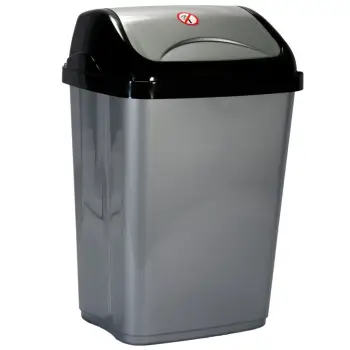 Kosh mbeturinash plastik me kapak të zi, gri 16lt