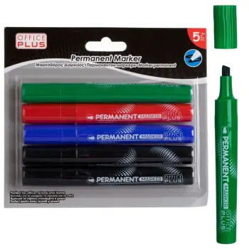 Marker permanentë të zi, të kuq, blu, jeshil - 5 copë.