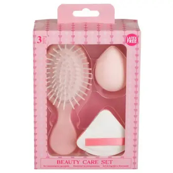 Set krëhër dhe sfungjerë për make-up ngjyrë rozë- 3 copë