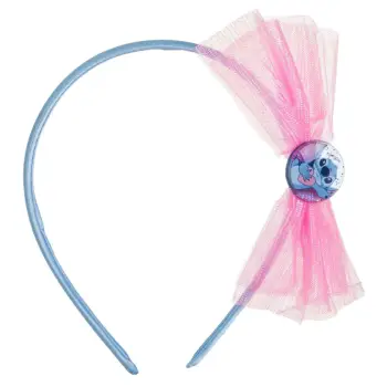 Rreth flokësh me dizajn Stitch me fjongo ngjyrë blu, rozë