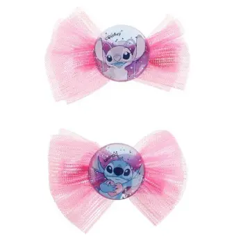 Kapëse flokësh me dizajn Stitch me fjongo rozë - 2 copë