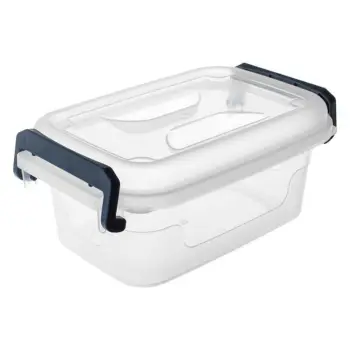Kuti plastike transparente për organzim me kapak dhe doreza blu 2.5L