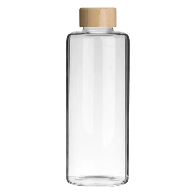 Shishe uji prej qelqi transparent me kapak bambuje 1L - 1