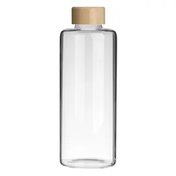 Shishe uji prej qelqi transparent me kapak bambuje 1L