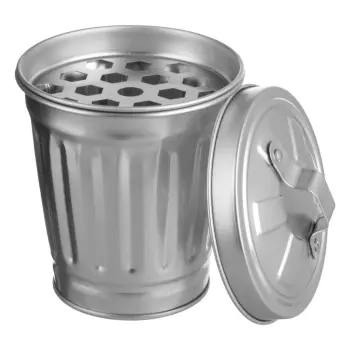 Tavëll formë koshi mbeturinash metalik me dizajn 3D, ngjyrë silver, me vrima Ø9x11cm