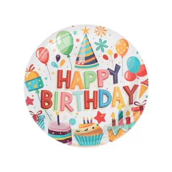Pjata letre për ditëlindje "Happu Birthday" Ø18cm - 12 copë