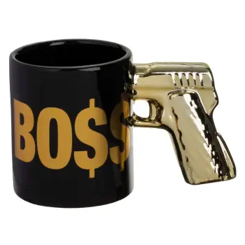 Filxhan qeramik në ngjyrë të zezë me bisht gold "BOSS" 350ml
