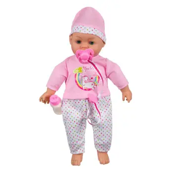 Kukull bebe me biberon me tingull 38 cm