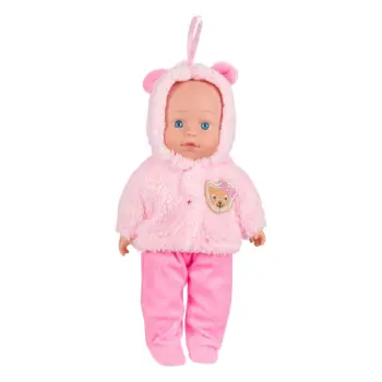 Kukull bebe, veshur me kostum arushi rozë 30 cm
