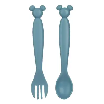Set lugë dhe pirun plastik ngjyrë blu 14cm - 2 copë