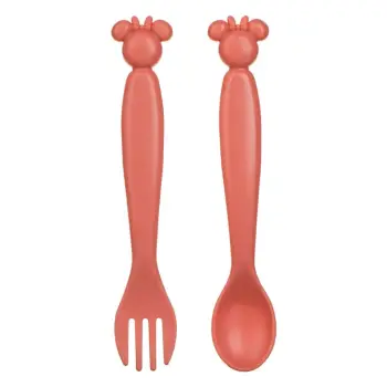 Set lugë dhe pirun plastik ngjyrë rozë 14cm - 2 copë