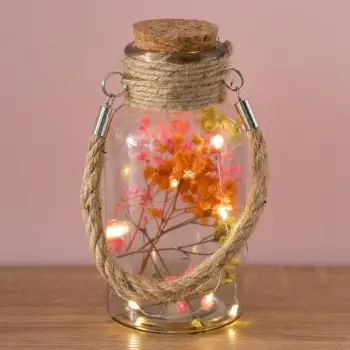 Shishe qelqi dekoruese me lule të thara me 10 LED Ø8x17cm