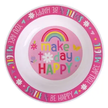 Pjatë ushqimi plastik me ngjyrë ylberi "Make YOur Day Happy" Ø16cm
