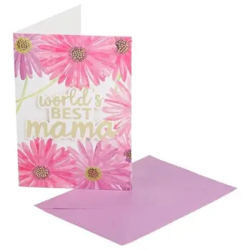 Kartolinë për Mother's Day “World's Best Mama” me dizajn lule dhe zarf lejla (12x17cm)