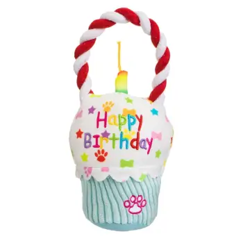 Lodër qeni me kek "Happy Birthday" me litar dhe zë 13x8x23cm