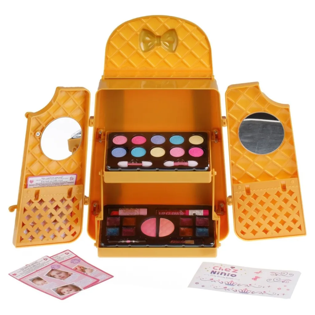 Lodër set makeup për fëmijë me çantë, dy nivele, ngjyrë gold - 1