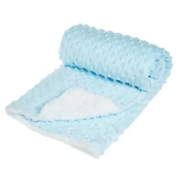 Batanije për bebe për djalë, blu e çelët velvet me pellush të bardhë 90x80cm