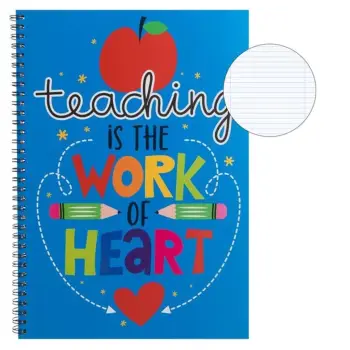 Bllok A4 spirale, me vija, me 2 ndarje, blu "Teaching is the work of heart" - 70F