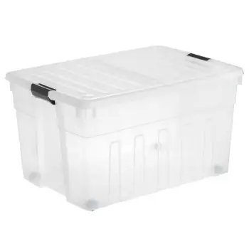 Kuti plastike për organizim me kapak, transparent dhe rrota 150lt