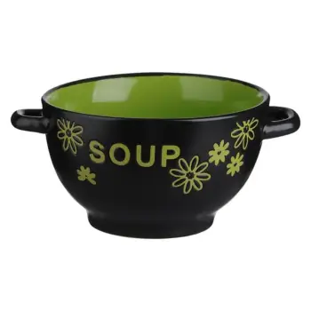 Tas qeramik për supë, e zezë dhe jeshile "Soup" 700ml