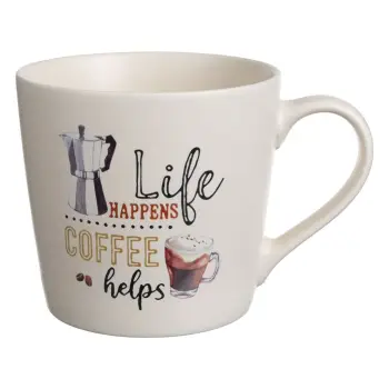 Gotë qeramike e bardhë mat "Coffee Helps" 400ml