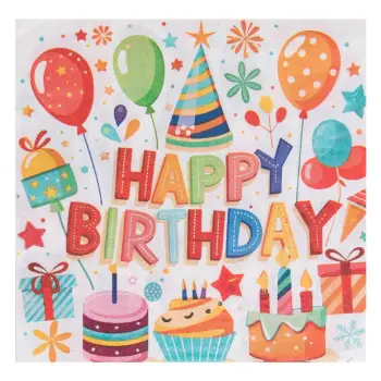 Kartopeceta për festa të bardha, me 2 shtresa, me dizajn tullumbace, dhurata, karamele "Happy Birthday" 33x33cm - 20 copë