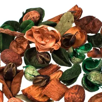 Potpuri dekorative me gjethe vjeshte me ngjyra portokalli dhe jeshile, me aromë pyll dimëror 90g
