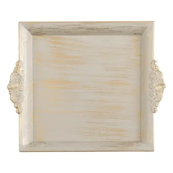 Pjatë plastike dekorative katrore bezhë e lyer me gold 30x26cm
