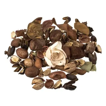 Potpuri dekorative me gjethe vjeshtë, ngjyrë kafe lule të bardha me aromë musku të bardhë 90g