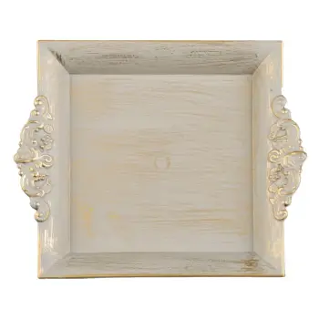 Pjatë plastike dekorative katrore bezhë e lyer me gold 23x19.5cm