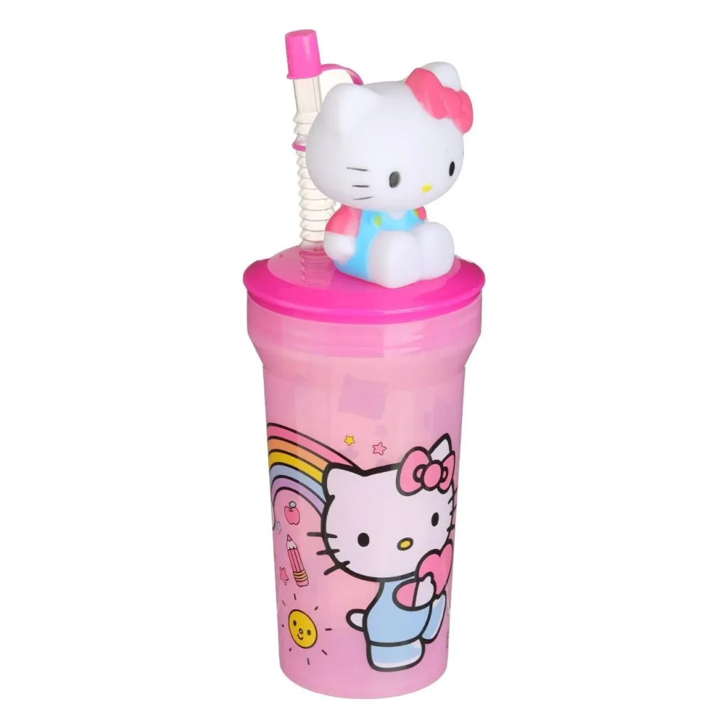 Gotë plastike rozë me pipë 3D Hello Kitty 400ml - 1
