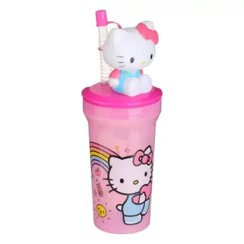 Gotë plastike rozë me pipë 3D Hello Kitty 400ml