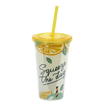 Gotë plastike me kapak dhe pipë "Squeeze the Day" 500ml