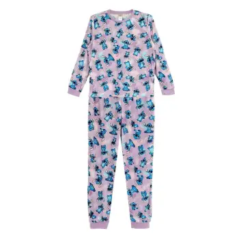 Pizhama velvet dimërore për femra, me Stitch, ngjyrë lejla, masa L-XL