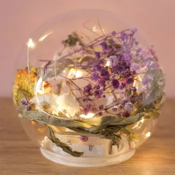 Top dekorativ qelqi me 20 LED dhe me lule të thara Ø12cm