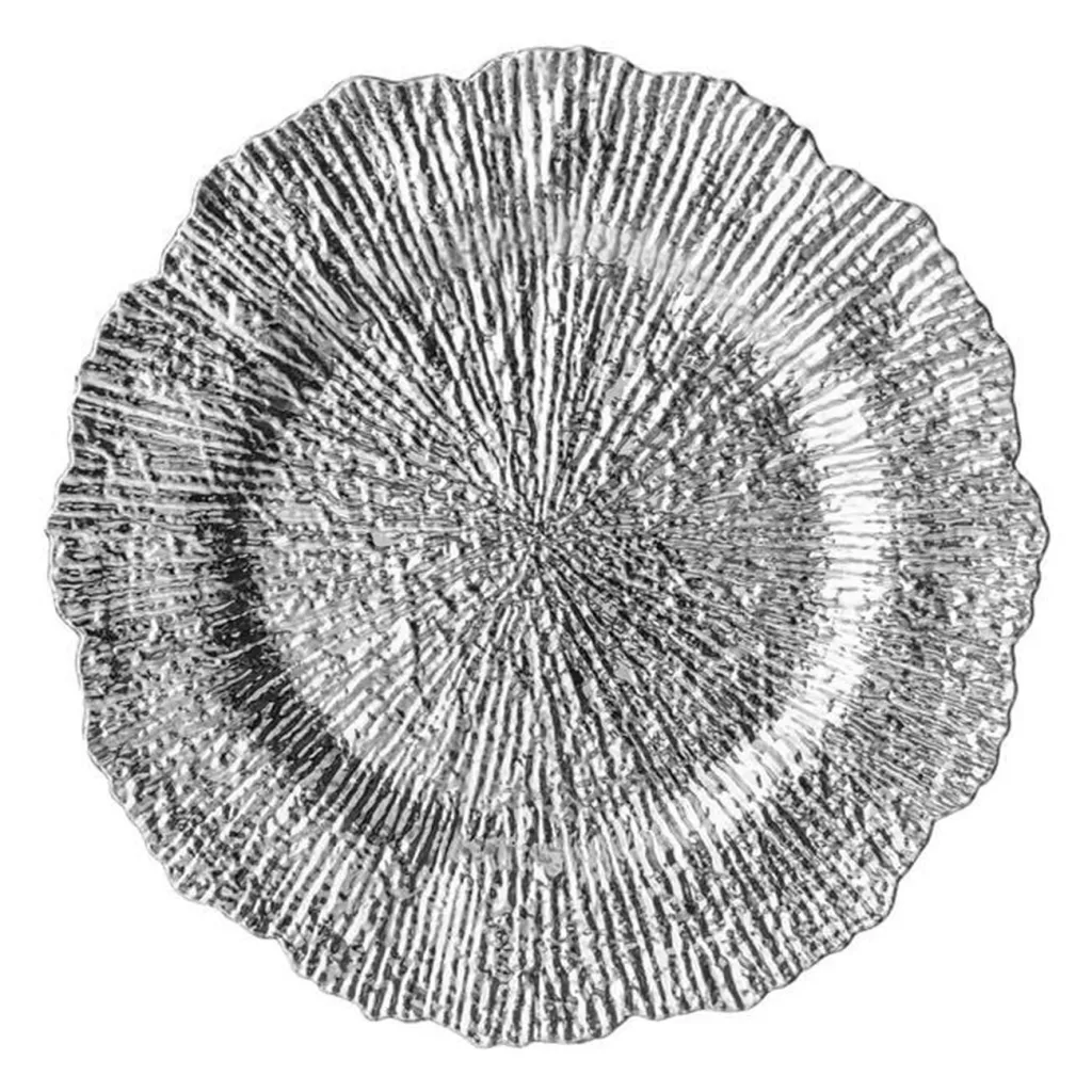 Pjatë dekorative Krishtlindjesh me dizajn formë lule silver Ø40cm - 1
