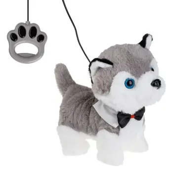 Qen Husky me pellush gri me litar, me lëvizje dhe tinguj
