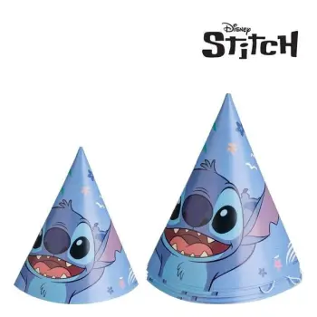 Kapele letre për festa, blu rozë, dizajn me Stitch 16cm - 6 copë