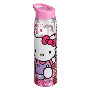 Shishe uji për fëmijë transparent me kapak rozë me dizajn Hello Kitty me xixa 500ml
