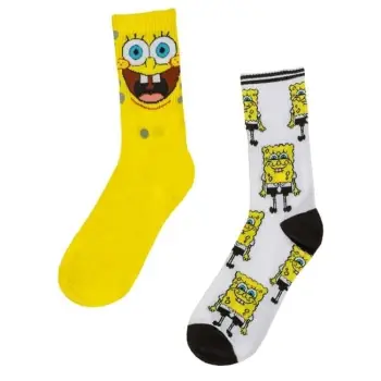 Çorape Sport Fancy për meshkuj, të verdha dhe të bardha, me dizajn Sponge Bob - 2 palë, nr 41-46