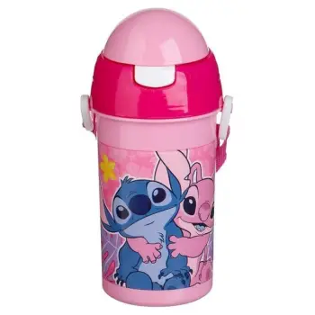 Shishe uji plastike për fëmijë rozë me dizajn Stitch 500ml