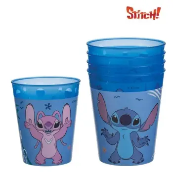 Gota plastike për festa blu, të ripërdorshme, me Stitch 250ml - 4 copë