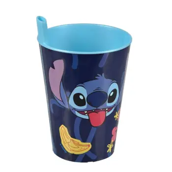 Gotë plastike me pipë, blu me dizajn Stitch 260ml