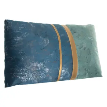 Jastëk dekorativ, ngjyrë blu mente, velver, me detaje silver dhe 2 vija gold 50x30 cm