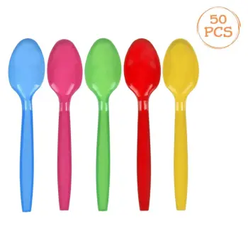 Lugë plastikë për festa, të ripërdorshëm me ngjyra të ndryshme 15.2cm - 50 copë