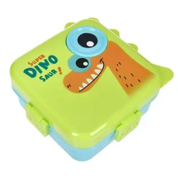 Tas ushqimi për fëmijë plastike me 5 ndarje, lugë &amp; enë salce me dizajn Dinosaur 1100ml