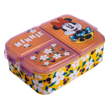 Tas ushqimi për vajza me 3 ndarje, e verdhë me dizajn Minnie - 790ml