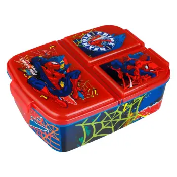 Tas ushqimi me 3 ndarje, e kuqe, blu me dizajn Spiderman - 790ml