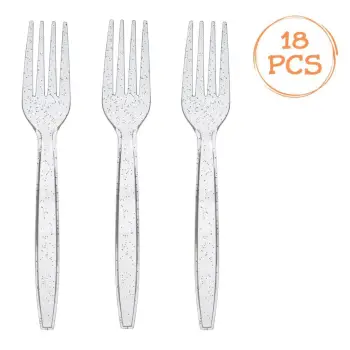 Pirunë plastikë për festa, të ripërdorshëm, transparentë me xixa gold 15.8cm - 18 copë