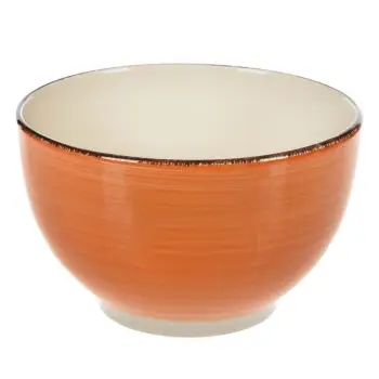 Tas qeramike portokalli me vija horizontale dhe buzë kafe 850ml